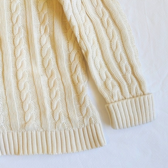 land's end kids cream cable knit zip-up cardigan hoodie sweater size 4 unisex - Picture 4 of 8